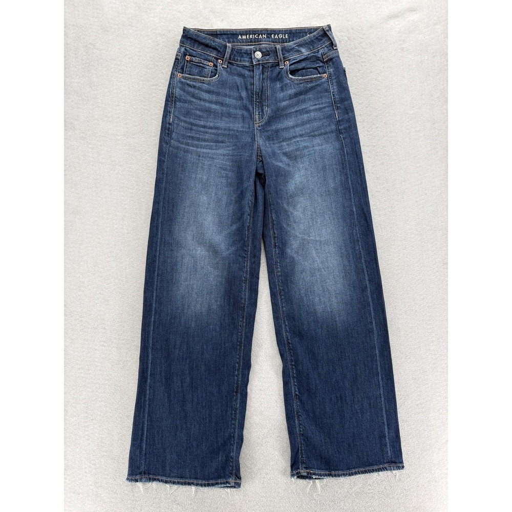 American Eagle Super High-Rise Baggy Wide Leg Jeans Womens 0 Blue Stretch Denim